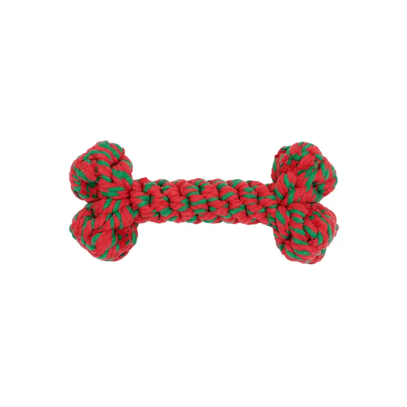 Jax & Bones Holiday Red & Green Bone Rope Toy 11"