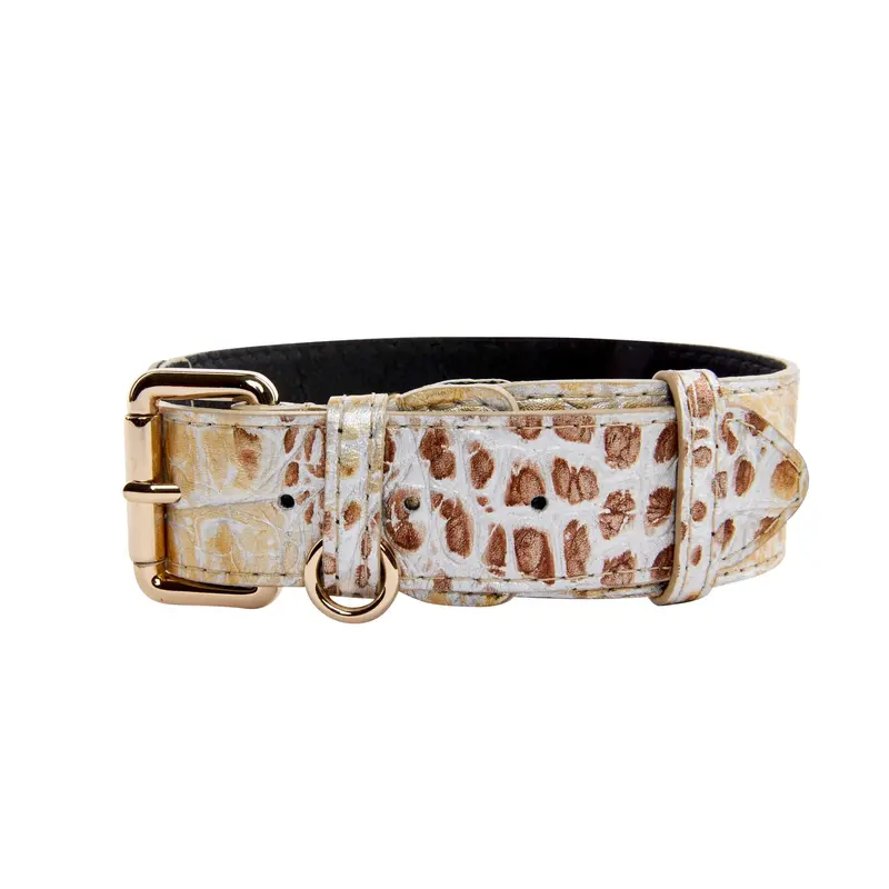 Silver/Bronze/Gold Italian Leather Embossed Croc Classic Collar
