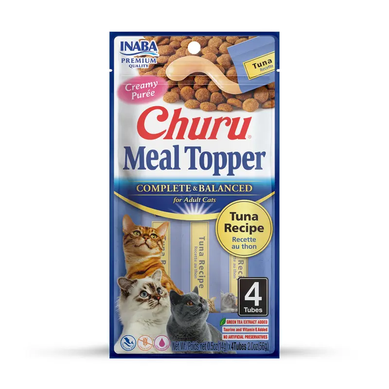 INABA Churu  Pure Cat Food Topper, 0.5 Ounce Tube, 4 Tubes, Tuna Recipe