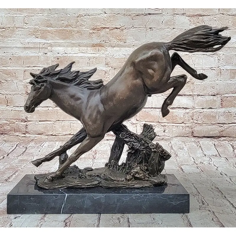 Jumping Racing Wild Horse Stallion Bronze Sculpture Statue Signed Original Art