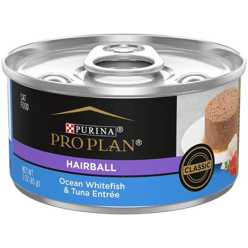 Purina Pro Plan Hairball Control Cat Food Wet Pate, Hairball Ocean Whitefish and Tuna Entre 3 oz can