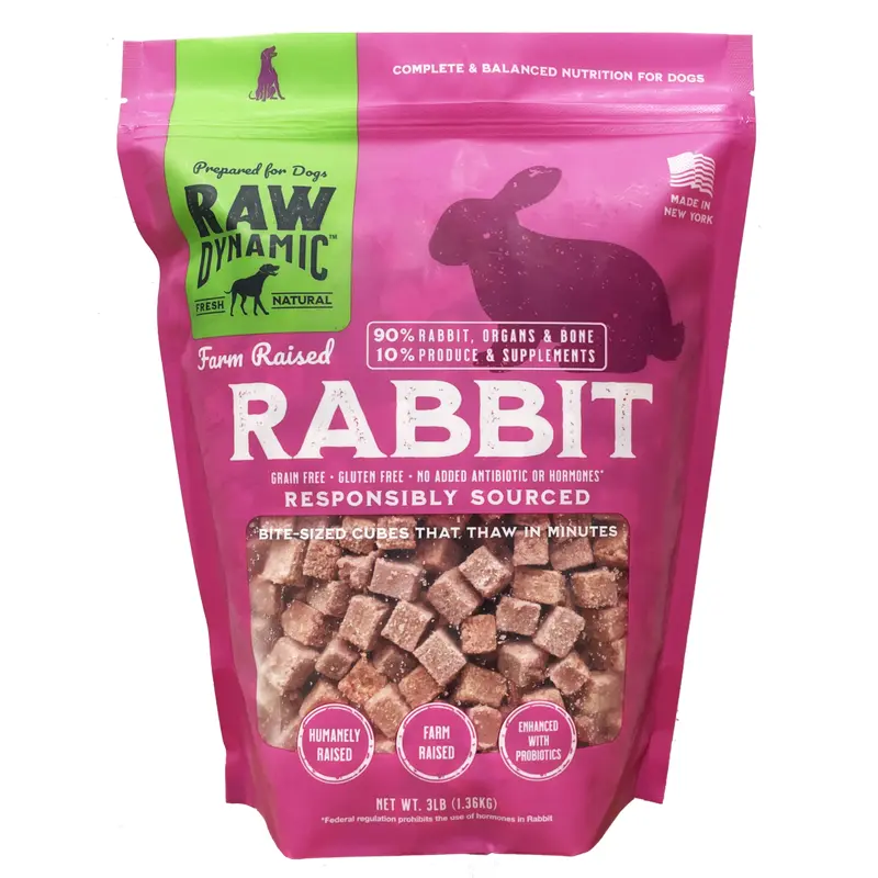 Raw Dynamic Frozen Raw Dog Food Farm Raised Rabbit Cubes 3 lb
