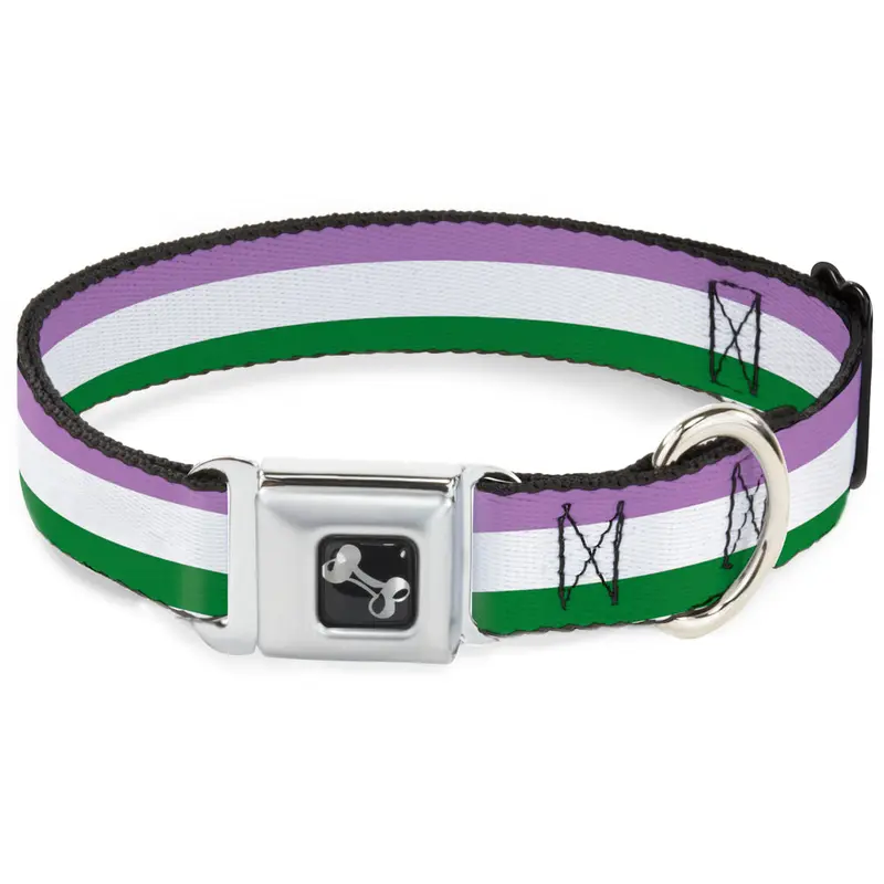 Dog Bone Seatbelt Buckle Collar - Flag Genderqueer Lavender/White/Green
