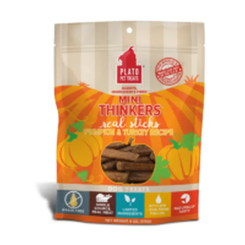 Plato Grain Free Mini Thinkers Pumpkin And Turkey Stick Dog Treats