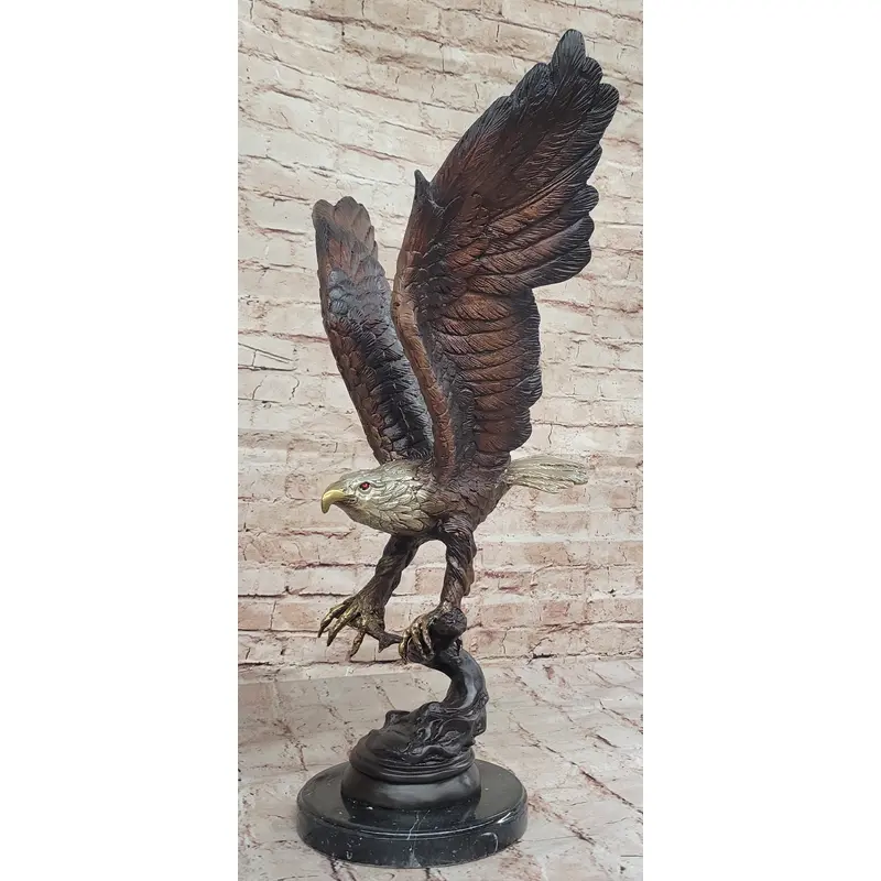 Signed Moigniez Eagle Catch Fish Bronze Sculpture Multi Color Patina Figurine 24" x 13"