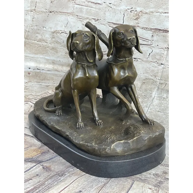 Two Large Vizsla Dog Dogs Animal House Pet by Debut Bronze Marble Sculpture Gift