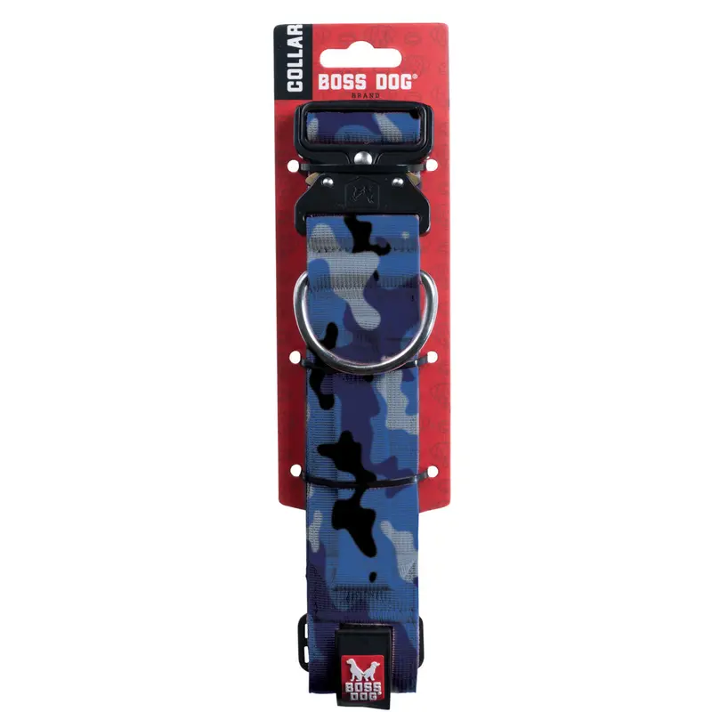 Boss Dog Tactical Collar 1.5" Wide 17"-22" Large Camo Blue