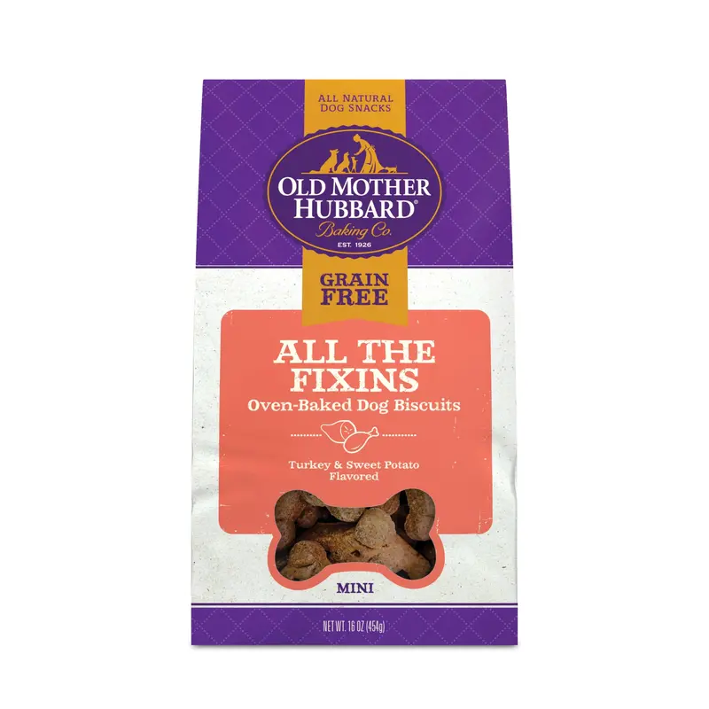 Old Mother Hubbard All The Fixins Grain Free Biscuits Baked Dog Treats  Mini  16 Ounce Bag