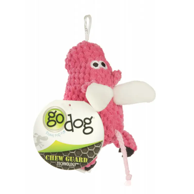 Go Dog Checkers Flying Pig with Chew Guard Technology Durable Plush Squeaker Dog Toy Pink Mini Just for Me