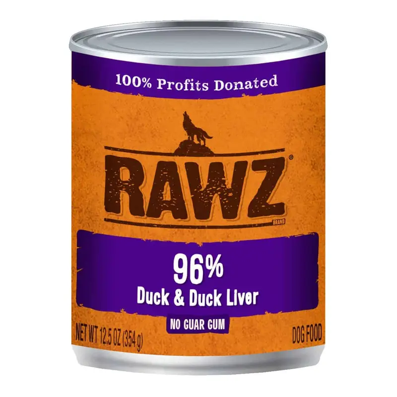 Rawz Canned Dog Food 12.5 oz Pate 96%  Duck
