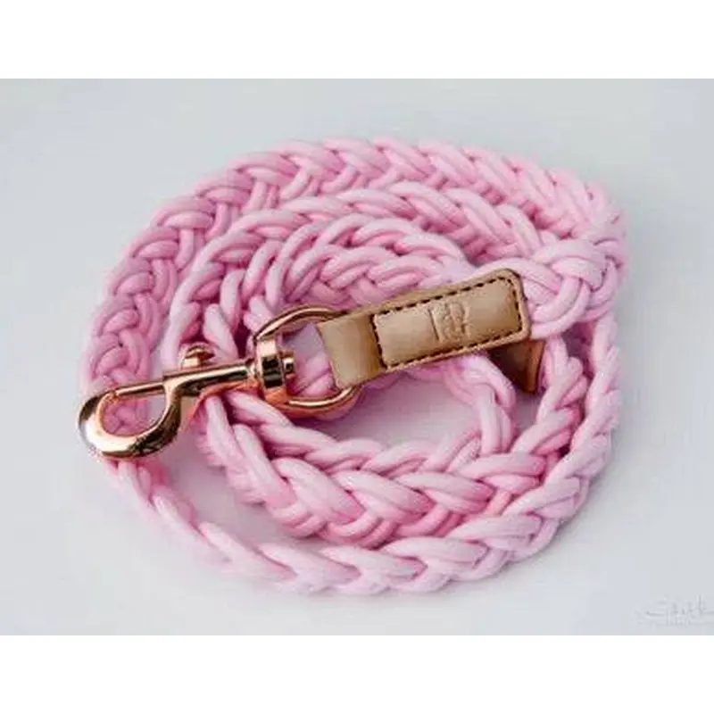 Dog Lead - Peony Pink/Rose Gold Plaited