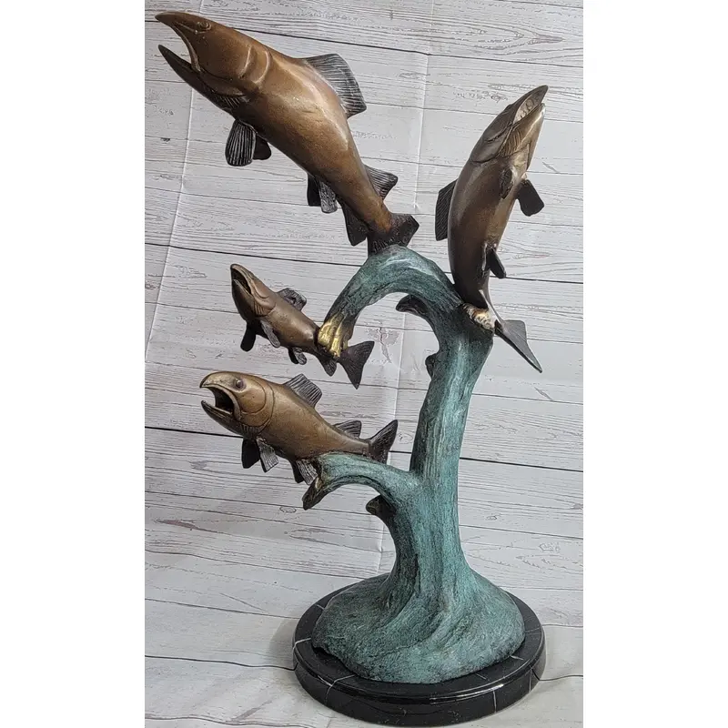 4 Fish Jumping Out of Water Bronze Metal Statue Sculpture Marine Decor 25" x 18"