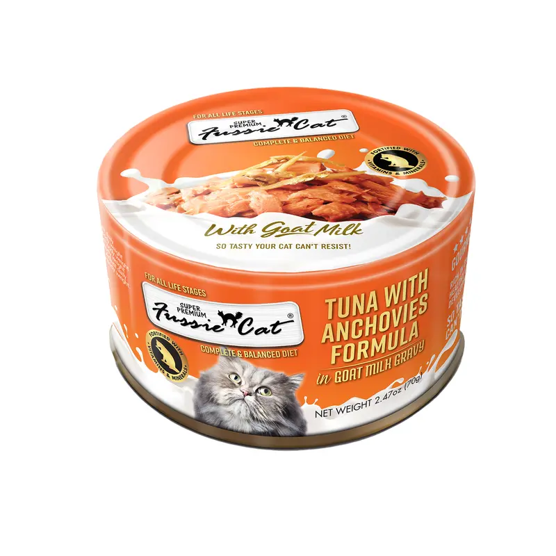 Fussie Cat Premium Tuna w/Anchovies in Goats Milk 2.47oz