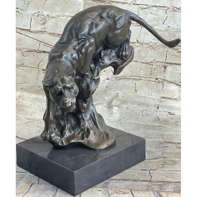 Pouncing Cougar Mountain Lion Cat Bronze Statue Sculpture Figure 11.5" x 12"