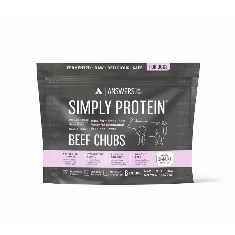 Answers Simply Protein Frozen Raw Dog Food - Beef Chubs - 6lbs