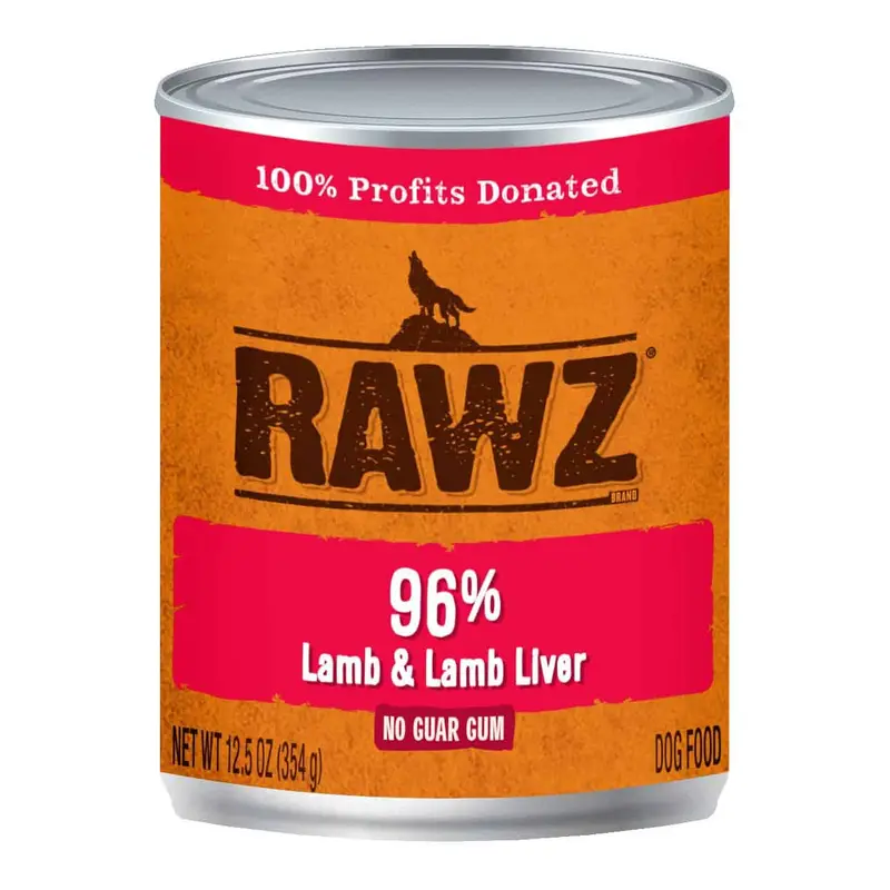Rawz Canned Dog Food 12.5 oz Pate 96% Lamb