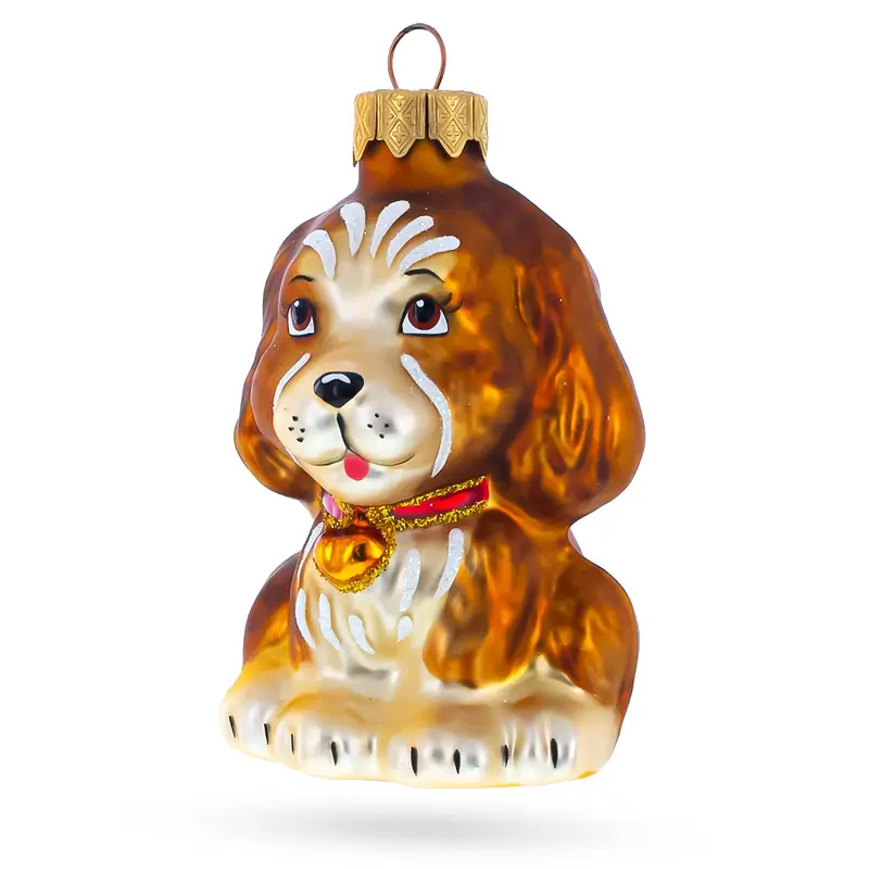 Puppy with Heart on Collar Glass Christmas Ornament