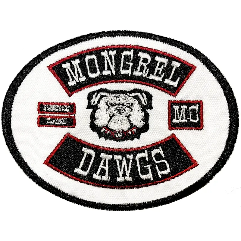 Mongrel Dawg Oval EMBROIDERY Patch - (4) WHITE