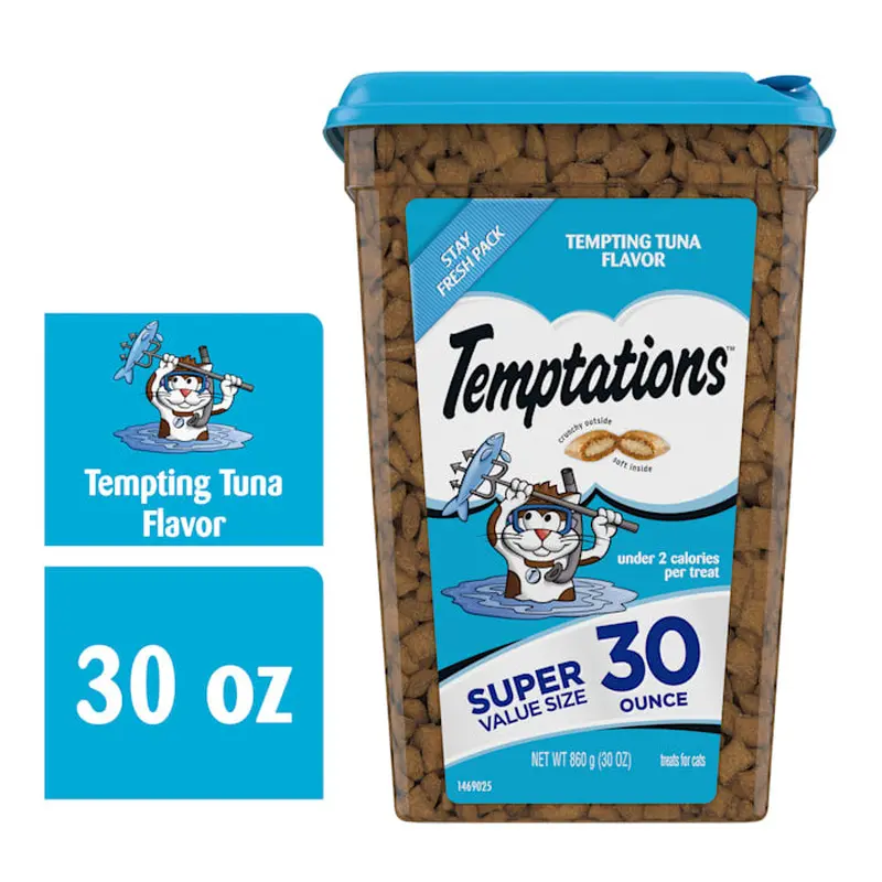 Temptations Classic Tempting Tuna Flavor Crunchy and Soft Treats for Cats  30 oz. Tub
