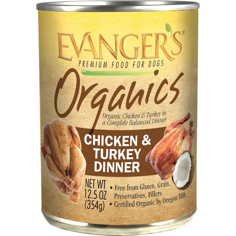Evangers Orgaincs All Life Stages Chicken & Turkey Dinner Wet Dog Can (12.5oz)