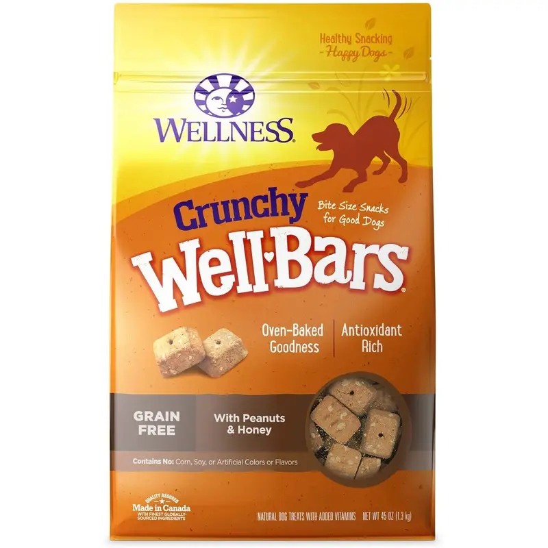 Wellness Natural Grain Free Wellbars Crunchy Peanut and Honey Recipe Dog Treats