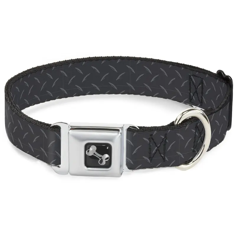 Dog Bone Seatbelt Buckle Collar - Diamond Plate Grays