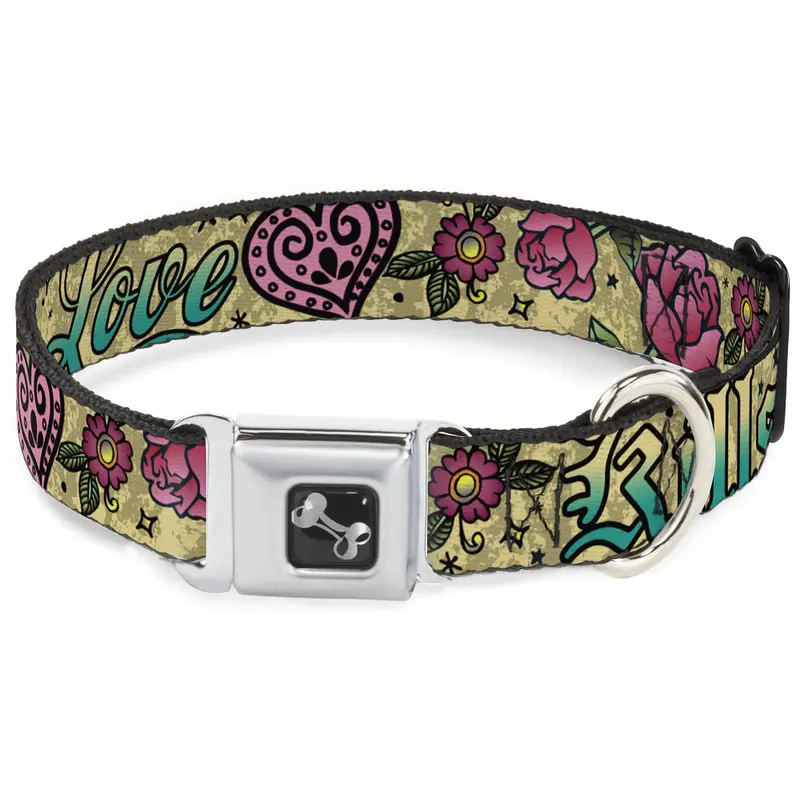 Dog Bone Seatbelt Buckle Collar - Love Kills Tan