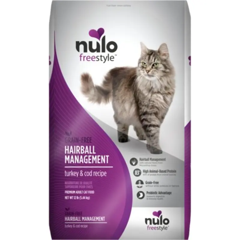 Nulo FreeStyle Grain-Free Hairball Turkey & Cod Dry Cat Food, 12 Lb