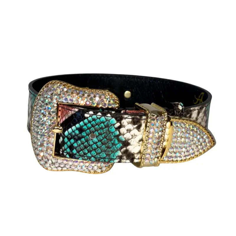 Multi-Color Embossed Snake Italian Leather Collar, with our Italian Made Swarovski Crystal Hardware