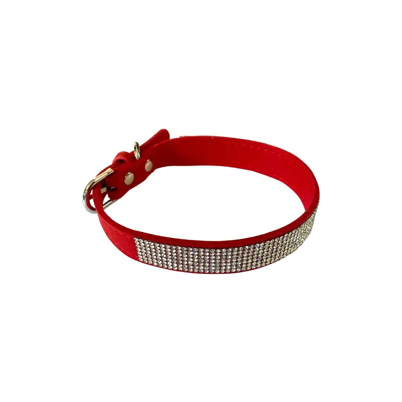 Bling Bling Pleather 5 Row Dog Collar, Red