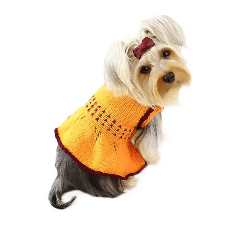 Adorable Hand Knitted Sweater Dress with Dotted Waist Decoration
