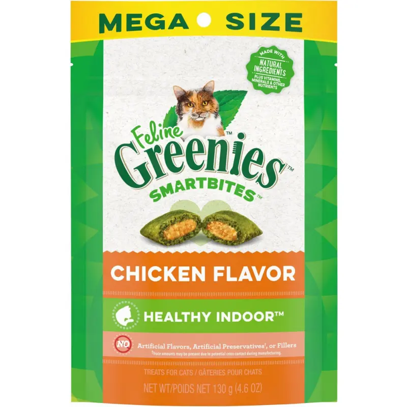 Greenies Feline SmartBites Healthy Indoor Natural Chicken Flavor Soft & Crunchy Adult Cat Treats