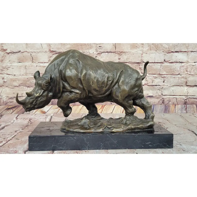 Hot Cast Bronze Rhinoceros Rhino Sculpture Statue Figure on Marble Base