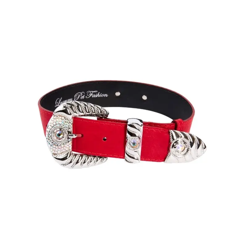 Red Distressed Italian Leather With Silver Ornate Swarovski Hardware